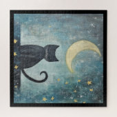 三日月と星と眠る黒猫 ジグソーパズル (横)