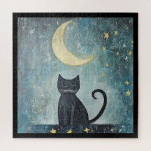 三日月と星と眠る黒猫