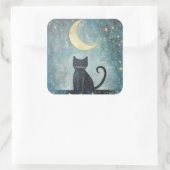 三日月と星と眠る黒猫 スクエアシール (バッグ)