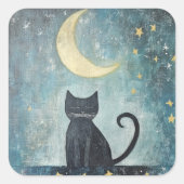 三日月と星と眠る黒猫 スクエアシール (正面)