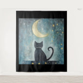 三日月と星と眠る黒猫 タペストリー (正面)
