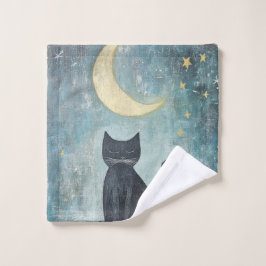 三日月と星と眠る黒猫 バスタオルセット