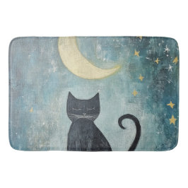 三日月と星と眠る黒猫 バスマット