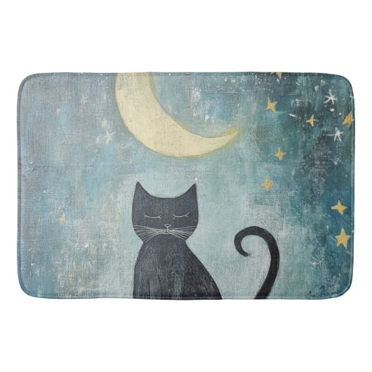 三日月と星と眠る黒猫 バスマット (正面)