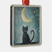 三日月と星と眠る黒猫 メタルオーナメント (右)