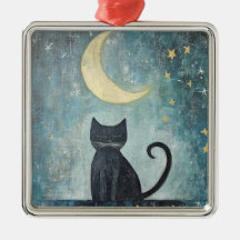 三日月と星と眠る黒猫