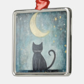 三日月と星と眠る黒猫 メタルオーナメント (左)