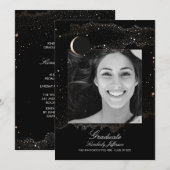 三日月と星の夜の写真卒業 招待状 (正面/裏面)