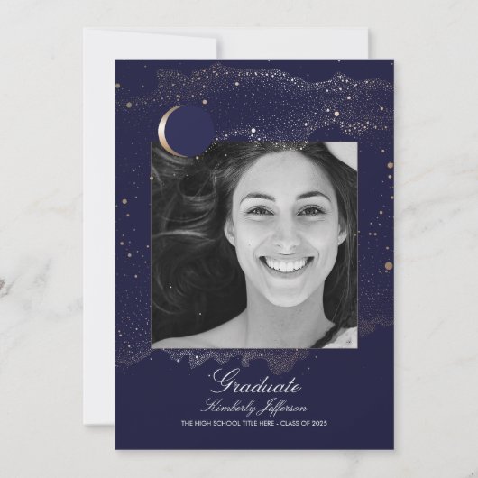 三日月と星の夜の写真卒業 招待状 (正面)