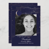 三日月と星の夜の写真卒業 招待状 (正面/裏面)