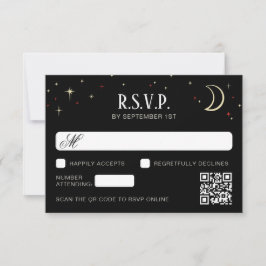 三日月と星のQRコード付き結婚式RSVP 出欠カード