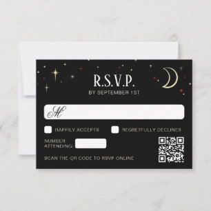 三日月と星のQRコード付き結婚式RSVP 出欠カード