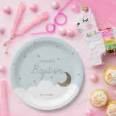 三日月と星ライトブルーボーイバプテスマ ペーパープレート (パーティー)