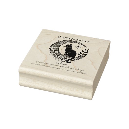 三日月と黒猫のツタのデザインをカスタマイズ ラバースタンプ (スタンプ)
