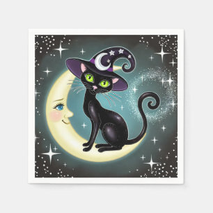 三日月にいる魔女猫 ハロウィン ウィッカン ウィッカ スタンダードカクテルナプキン