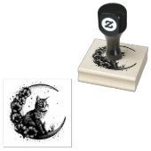 三日月にかわいい猫 ラバースタンプ (押印)