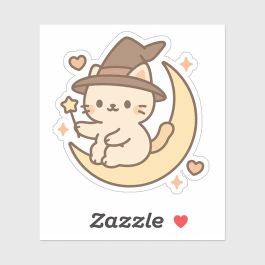 三日月にかわいい魔女猫 シール (シート)