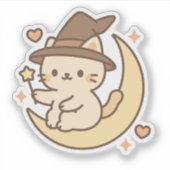 三日月にかわいい魔女猫 シール (正面)