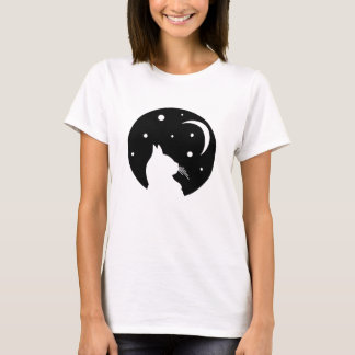 三日月に佇む黒猫のハロウィン・セレストियलアート Tシャツ