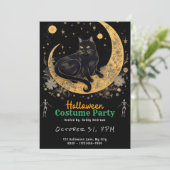 三日月に佇む黒猫 ブラックハロウィン 招待状 (スタンド正面)