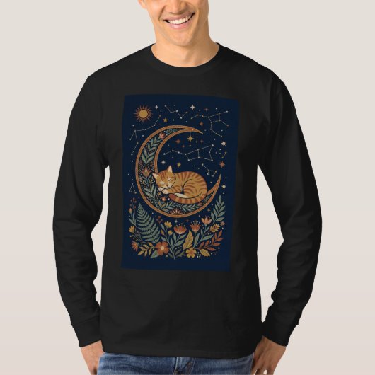 三日月に寝そべるネコTシャツ Tシャツ (正面)