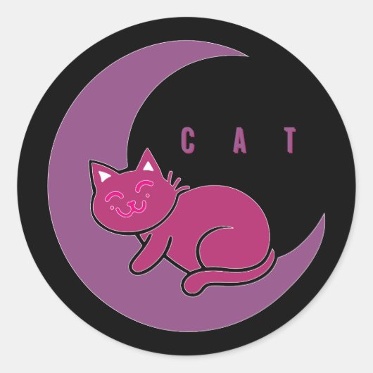 三日月に寝るSweet Dreams Catステッカー ラウンドシール (正面)