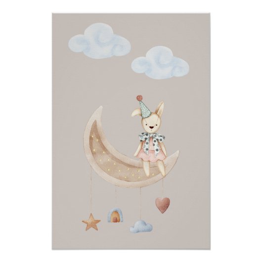 三日月に座るかわいいドール イラストポスター ポスター (正面)