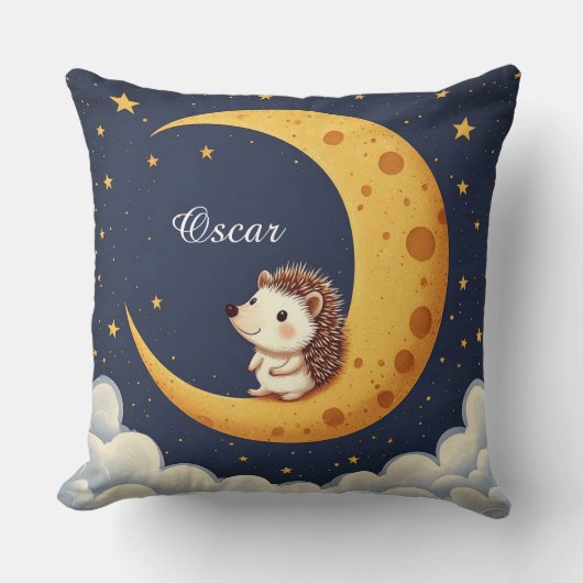 三日月に座るかわいいハリネズミ クッション (正面)