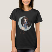 三日月に座るアニメの少女 Tシャツ (正面)