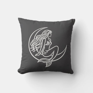 三日月に座る人魚 (白いラインアート) クッション