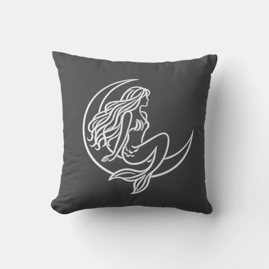 三日月に座る人魚 (白いラインアート) クッション (正面)