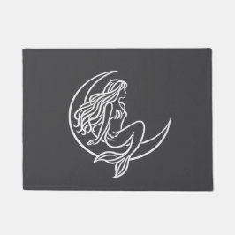 三日月に座る人魚 (白いラインアート) ドアマット
