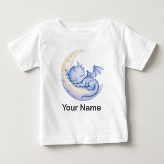 三日月に眠るドラゴンの名入れデザイン ベビーTシャツ (正面)