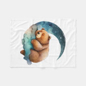 三日月に眠る可愛いテディベア フリースブランケット (正面(横))