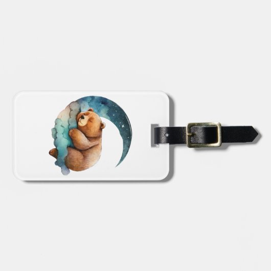三日月に眠る可愛いテディベア ラゲッジタグ (正面横)