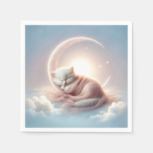 三日月に眠る子猫 スタンダードカクテルナプキン (正面)