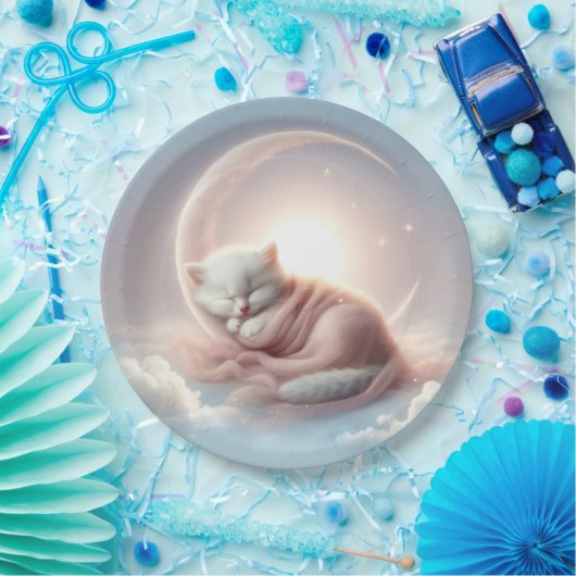 三日月に眠る子猫 ペーパープレート (パーティー)