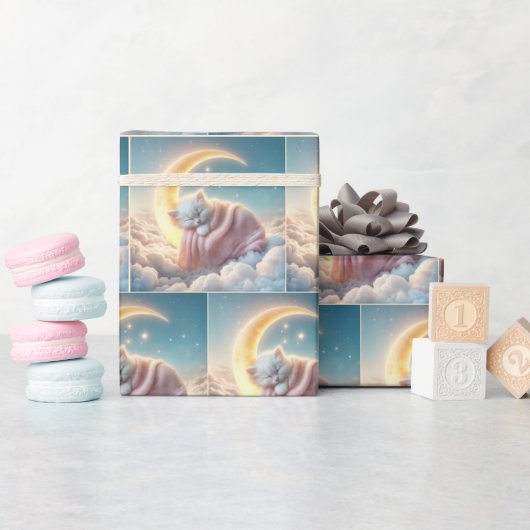 三日月に眠る子猫 ラッピングペーパー (ベビーシャワー)