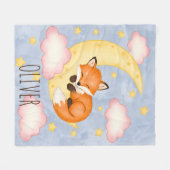 三日月に眠る狐 子供部屋の夢 フリースブランケット (正面(横))
