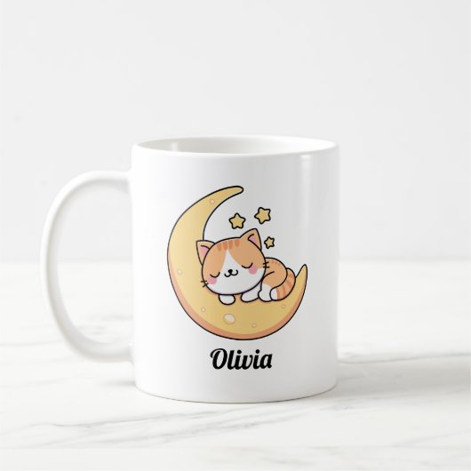 三日月に眠る猫 夢をカスタマイズ コーヒーマグカップ (左)