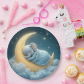 三日月に眠る赤ちゃんブルーゾウ ペーパープレート (パーティー)