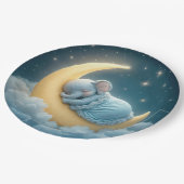三日月に眠る赤ちゃんブルーゾウ ペーパープレート (アングル)