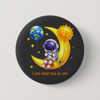三日月に立つ宇宙飛行士のスペースアート 缶バッジ