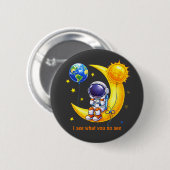 三日月に立つ宇宙飛行士のスペースアート 缶バッジ (正面&裏面)