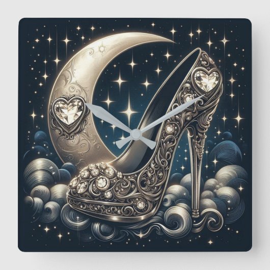 三日月のあるファッショナブルなスチレット スクエア壁時計 (正面)