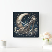 三日月のあるファッショナブルなスチレット スクエア壁時計 (ホーム)