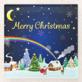 三日月のあるメリークリスマス ガラスコースター