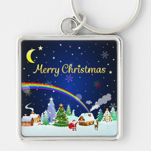三日月のあるメリークリスマス キーホルダー (正面)