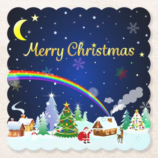 三日月のあるメリークリスマス ペーパーコースター (正面)