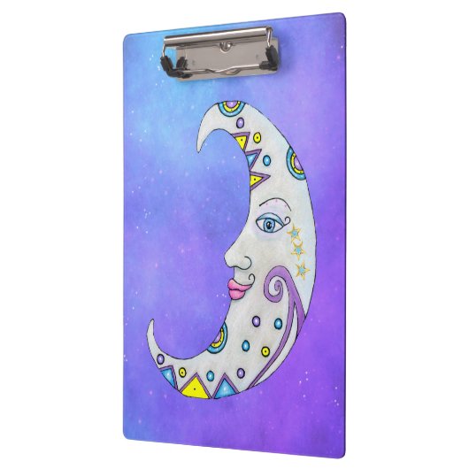 三日月のかわいらし顔カラフルマーク紫 クリップボード (左)